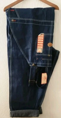 Red Kap Men's Denim Bib Overall 52x32 Blue Jeans Cargo Pockets (E8) - Image 1 of 4