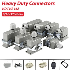 Rectangular Heavy Duty Connectors HDC HE 16A Waterproof Aviation Plug 6Pin-48Pin - Picture 1 of 28