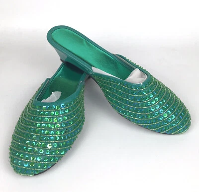 Zapatos para mujer con adornos de lentejuelas con cuentas talla 9 a rayas mulas tacón de cuña zapatilla Foto 1 de 4