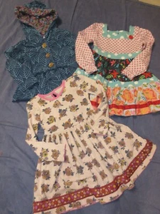 Girls MATILDA JANE Lot of 2 Dresses, 1 Jacket - Sz 4 - FLOWER & LEAF Patterns - Picture 1 of 8