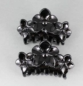 Black hair clips plumeria flower barrette jaw claw clamp set of 2 Small - Picture 1 of 10