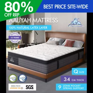 STARRY EUCALYPT Mattress Pocket Spring Queen Size Latex Euro Top 34cm Aaliyah - Picture 1 of 12