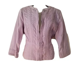 Giacca Chico's jeans denim con volant taglia 0 lavanda zip anteriore aderente elasticizzato piccolo - Foto 1 di 9
