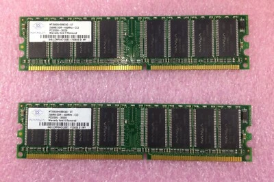 2 X 256MB NANYA DDR400 PC3200 NON-ECC MEMORY RAM NT256D64S88C0G-5T - 512MB TOTAL - Image 1 of 2