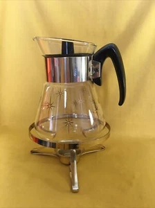 Vintage Corning Pyrex Atomic Gold Starburst Glass 6 Cup Coffee Pot Carafe & Base - Picture 1 of 14