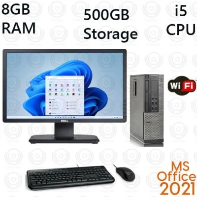Windows 11 Dell i5 8GB RAM 500GB 20" LCD WiFi Desktop Computer PC Office 2021 - Image 1 of 4