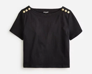 J. Crew Mariner Cloth Black Short Sleeve T-Shirt w/Gold Buttons Size XXS NEW NWT - Picture 1 of 11