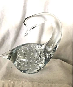 Clear Handblown Glass Vintage Swan Paperweight with controlled bubbles in the bo - Picture 1 of 11
