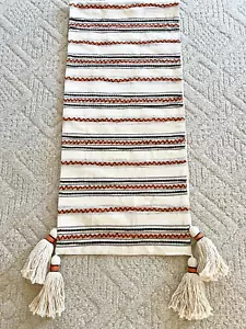 RACHEL ZOE Table Runner Tassels 16"x70" Boho Chic Cream Black Orange - Picture 1 of 9
