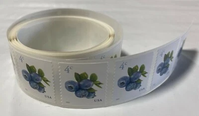 4 cent Blueberry Coil Strip of 100 Stamps not folded MNH - NEW - Image 1 of 2