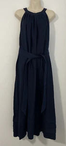 Witchery Womens dress navy blue linen halter neck maxi belted long 16 Summer - Picture 1 of 9