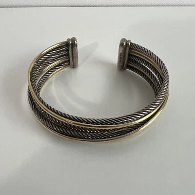 Auténtico brazalete cruzado con cable David Yurman de oro de 18 quilates y plata de ley Foto 1 de 4