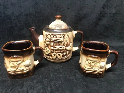Juego de cerámica hecha a mano tetera y dos tazas hechas en Ucrania Foto 1 de 4