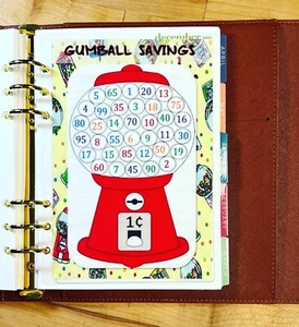 Inserto de tablero de ahorros Gumball 4 usos con agenda de anillo ErinCondren A5 - Imagen 1 de 3