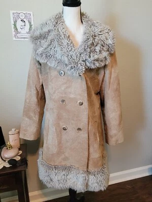Juli de Roma 70s Vtg Peacoat Heeksuede Fur Collar & Trim, Made In Holland, Sz L - Image 1 of 4