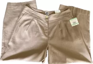 Anne Klein Tan Linen Wide Crop Leg Pleated Comfort Women’s 8 Pants - Picture 1 of 13
