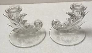 Vintage Pair of Fostoria Meadow Rose 4" Candlesticks on Baroque Blank - Picture 1 of 4
