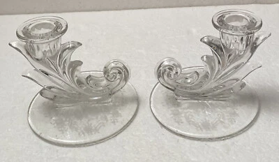 Vintage Pair of Fostoria Meadow Rose 4" Candlesticks on Baroque Blank - Image 1 of 4