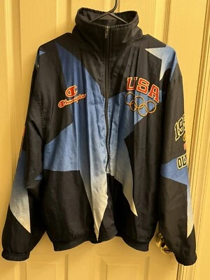 USA 1996 OLYMPIC GAMES ATLANTA ALL OVER PRINT JACKET WINDBREAKER CHAMPION Large - Image 1 of 4