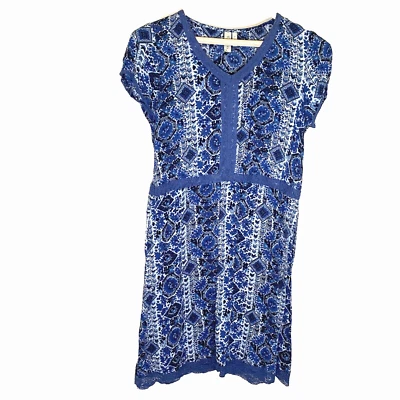 Vestido Sahalie Boho Grande Azul Informal Manga Gorra Bolsillos Cintura Elástica Crochet Foto 1 de 4