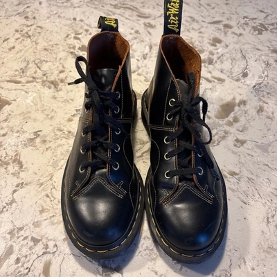 Botas de macaco vintage Dr Martens Church couro preto liso W 8 M 7 - Imagem 1 de 4