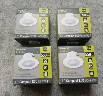 4x Downlight White Compact Eco LED Fixed Matt 4000K 550lm IP65 Dimmable Integral - Image 1 of 3
