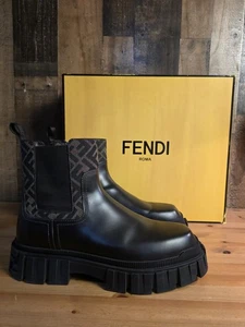 FENDI ROMA Force Ankle Chelsea Boots FF Panels Brown Leather Size 11 US/ 10UK  - Picture 1 of 23