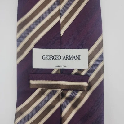 Corbata a Rayas Giorgio Armani Para Hombre Seda Borgoña Marrón Azul Hecha en Italia Foto 1 de 4