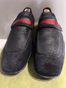 Authentic Gucci Apron toe green/red Stripe Horsebit blk Suede Loafers Size42.5๐ฅ - Picture 1 of 12