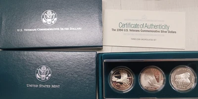 1994-W US Veterans Commemorative Proof Silver Dollar 3-Piece Set in OGP w/COA - Image 1 of 3