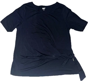 Land's End Women’s XL Extra Large Blouse Solid Navy Blue Side Tie Half Sleeve - Picture 1 of 5