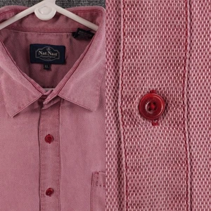 Camisa abotonada manga corta Nat Nast para hombre XL mezcla de algodón seda bolsillo rojo adulto - Imagen 1 de 17