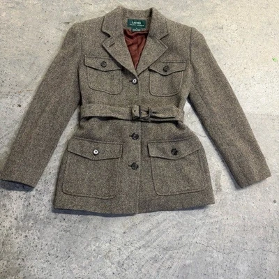 Lauren Ralph Lauren коричневый шерсти подпоясанный куртка дизайнер роскошь опрятный старые деньги - Изображение 1 из 4