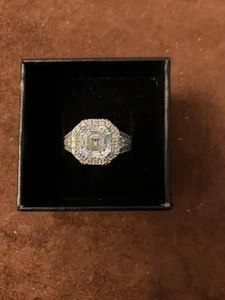 Anello Sterling Halo Taglio Principessa Lit X - Misura 6-1/4 - Foto 1 di 9