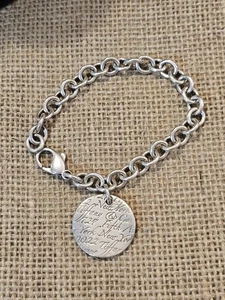 Tiffany & Co 925 Notes Fifth Ave Wavy Round Circle Tag Charm Link Bracelet 7" - Picture 1 of 8