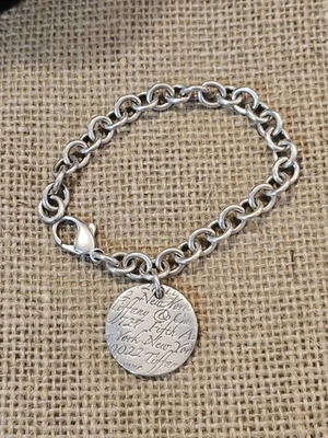 Tiffany & Co 925 Notes Fifth Ave Wavy Round Circle Tag Charm Link Bracelet 7" - Image 1 of 4