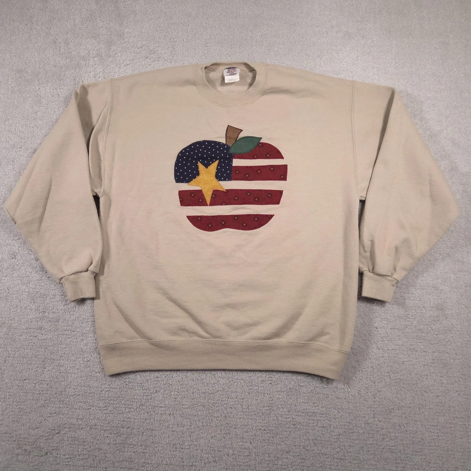 Moletom vintage Jerzees adulto grande patriótico estrela da maçã gola redonda anos 90 EUA - Imagem 1 de 4