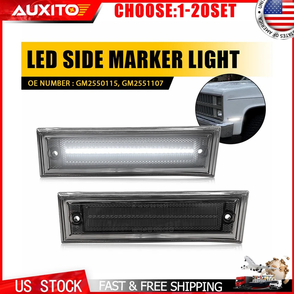 Luces LED delanteras laterales blancas humo para 81-91 GMC V1500 V2500 V3500 2-10X Foto 1 de 4