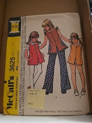 Vintage McCalls Pattern 3625 Girls Ruffle Top + Pants or Shorts SZ 4 Uncut 1973 - Image 1 of 2