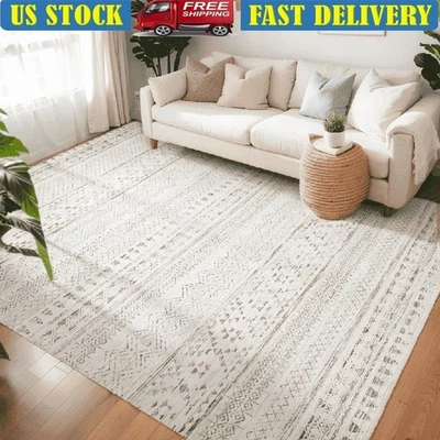Washable Area Rug Soft Non-Slip Indoor Carpet Geometric Living Room Accent New - Image 1 of 4