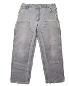 CARHARTT B136 US Men's 37 x 30 Gray Duck Double Knee Work Pants DISTRESSED - Picture 1 of 14