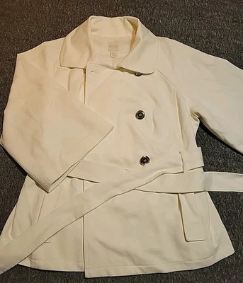 Chaqueta de Viaje Chico's Invierno Blanca Doble Pecho Talla 1 Cinturón Marfil  Foto 1 de 4