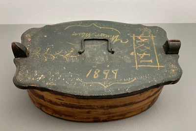 Antique Bentwood 1860 Bridal Brides Wedding Box Oval Wooden - Image 1 of 4