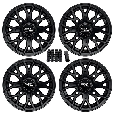 12" RockTrix RT104 12x7 4x156 ATV Wheels Rims, 4+3 offset, Includes 3/8"x24 Nuts - Image 1 of 4