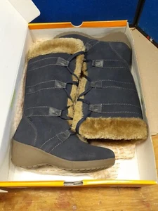 Sporto Meagan blue suede snow boot wedge 6w fur lined Wide - Picture 1 of 5