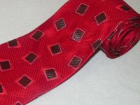 New Jos A Bank Tie Red Dark Gray Check Square Italian Woven Luxury Necktie  Silk