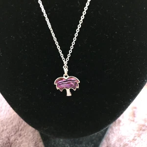 Palm Tree - Vintage Pink Purple Abalone Shell Pendant Necklace - Picture 1 of 3