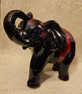 Lucky Elephant Figurine Black-Red Drip Glaze Canuck Pottery 7"H Vintage - Picture 1 of 2