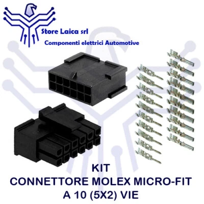 KIT CONNETTORE MOLEX MICRO-FIT 10(5X2) VIE COMPLETO M/F CON TERMINALI AUTO MOTO
