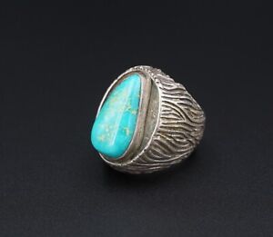 Vintage Navajo Sterling Silver Turquoise Statement Ring Size 9.25 Signed RS3510